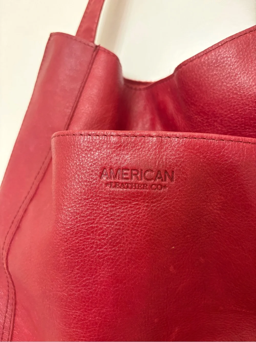 American Leather Co Red Pebble Leather Hobo Shopper Tote Bag Slouchy Studs
